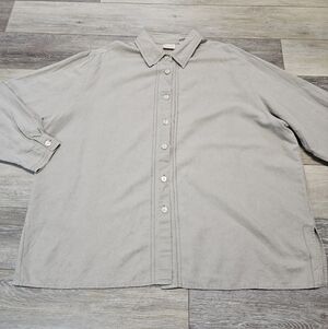 Crossroads Beige Tan Linen Blend Button Up Relaxed Fit Blouse Women's 2X Plus